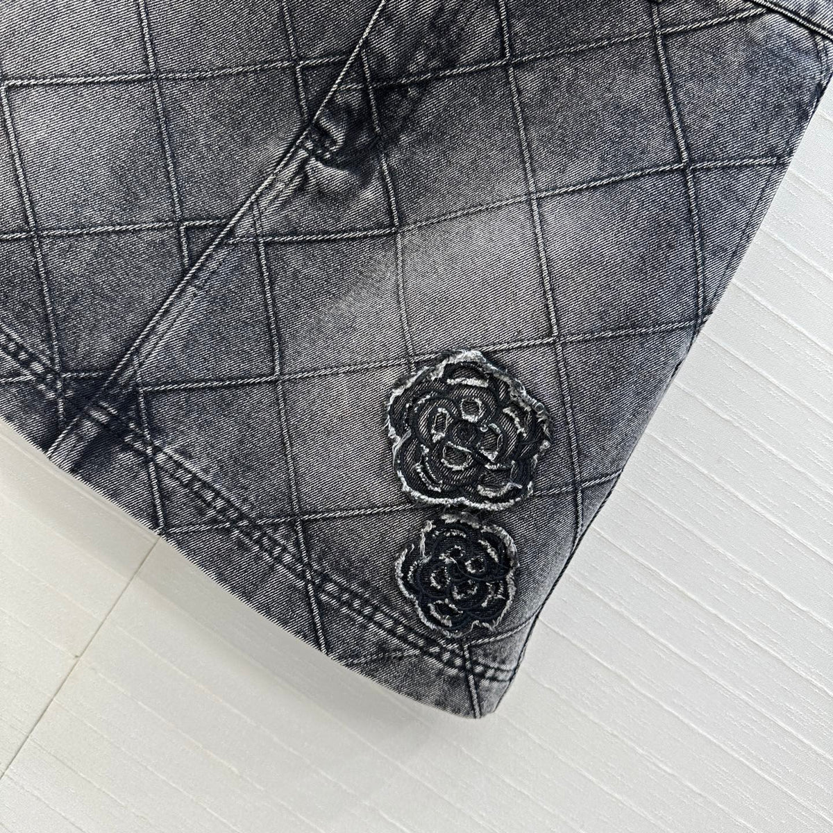 CC Flower Denim Skirt Black Cotton