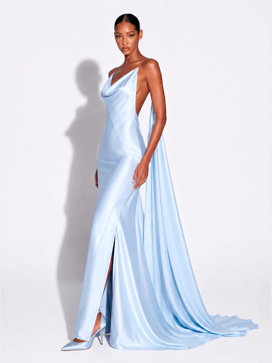 Clarissa Satin backless Maxi Dress