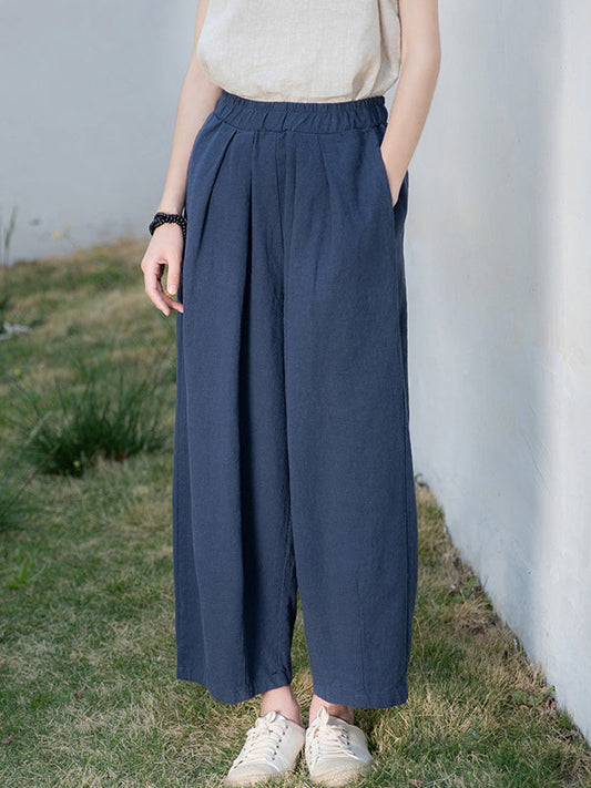 Loose Wide Leg Elasticity Solid Color Casual Pants Bottoms