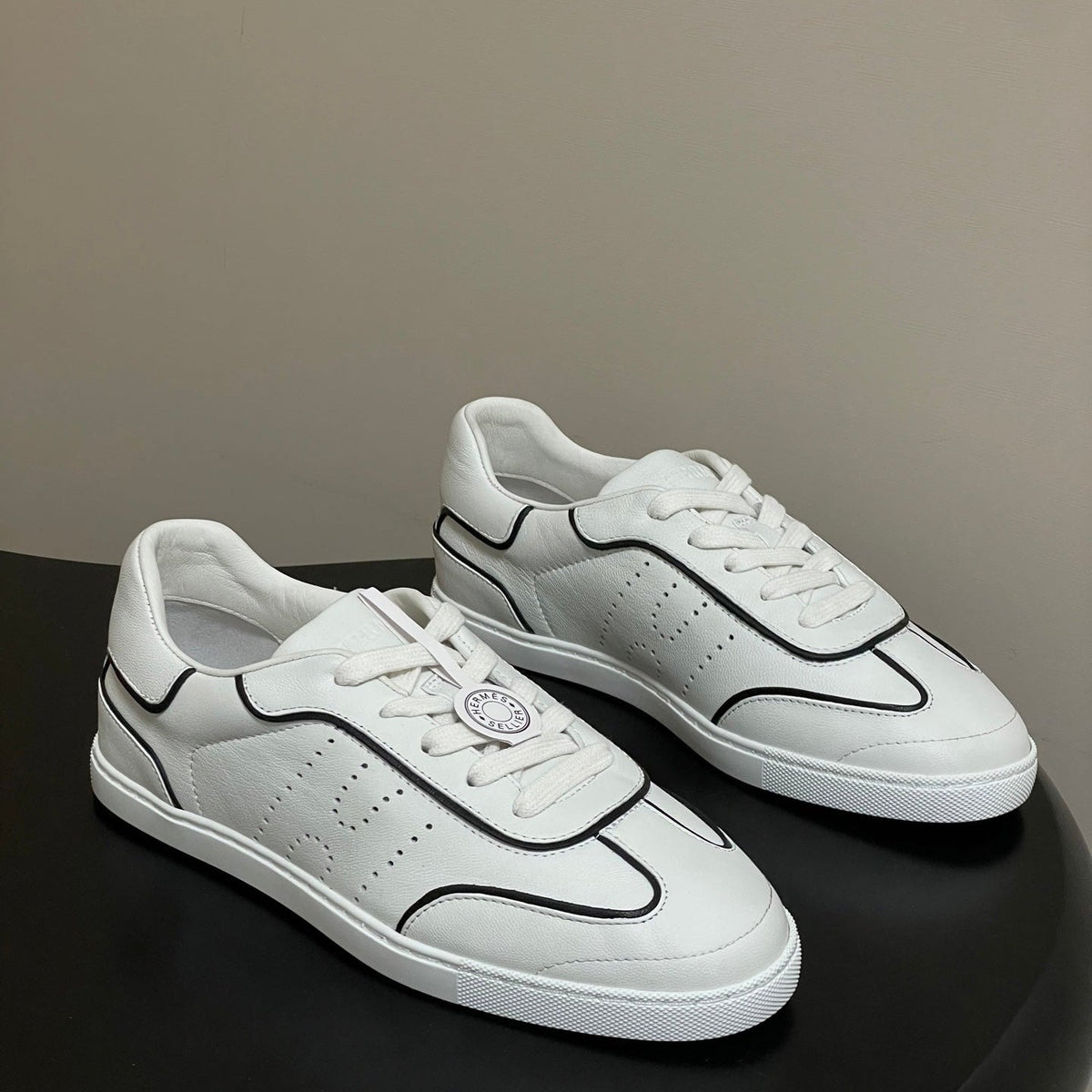 Hermes 26 Match Sneakers White Black in Calfskin 594338