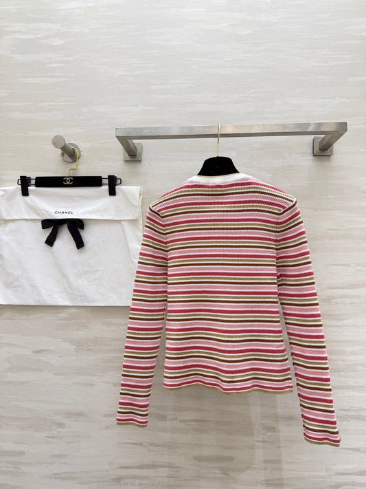 CC Button-down Striped Knit Long-Sleeve Cardigan 344741