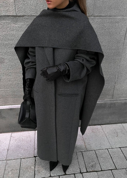 Long Overcoat Wool Like Fabric Asymmetric Draped