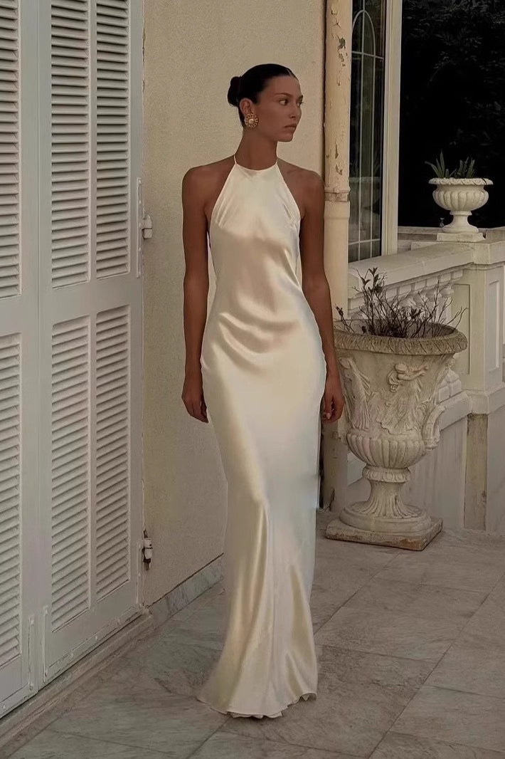 Acetate Halter Slip Maxi Dress