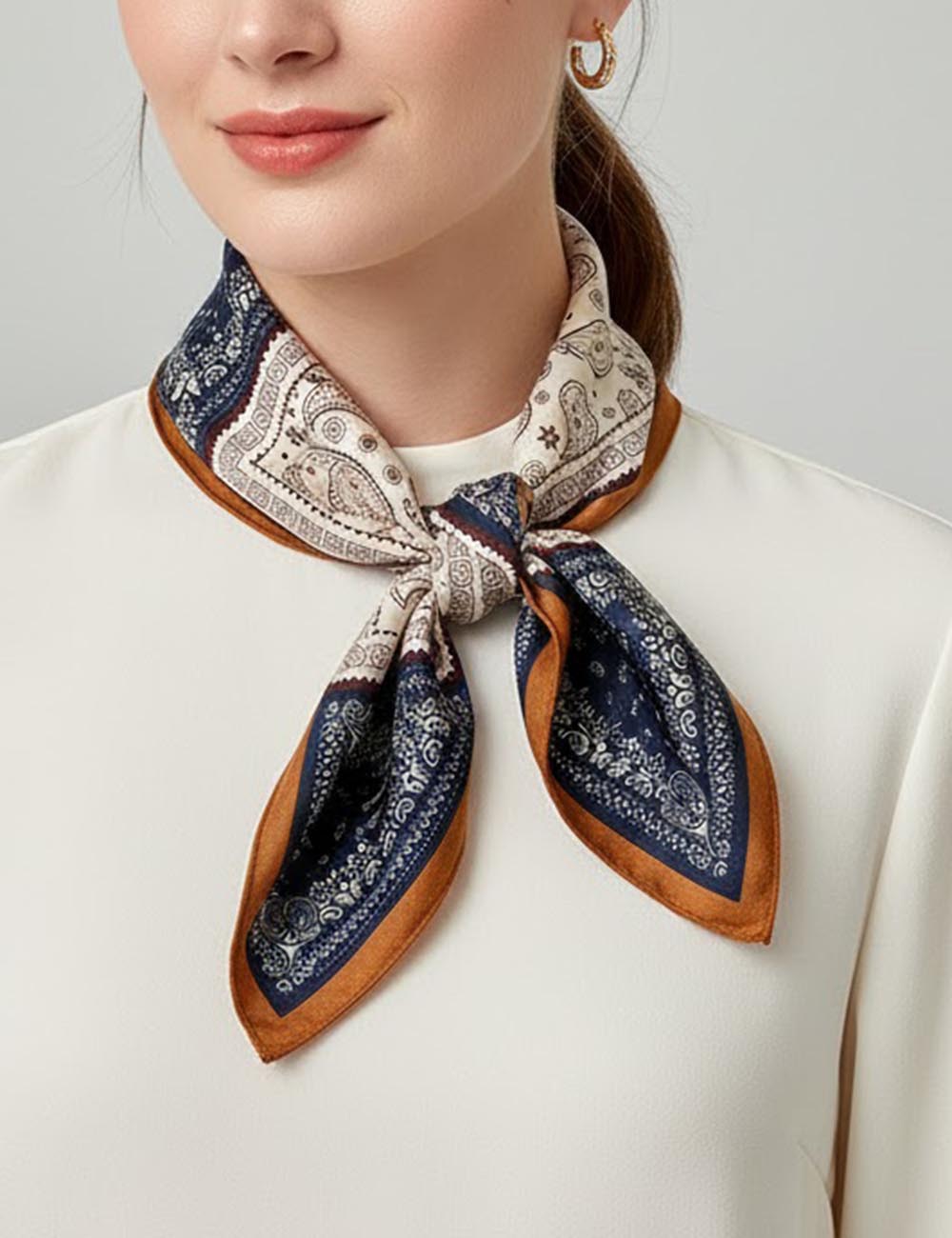 Splicing Print Vintage Square Silk Scarf