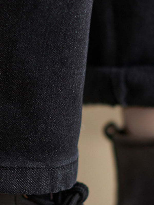 Casual Loose Velvet Elasticity Solid Color Harem Jean Pants Bottoms