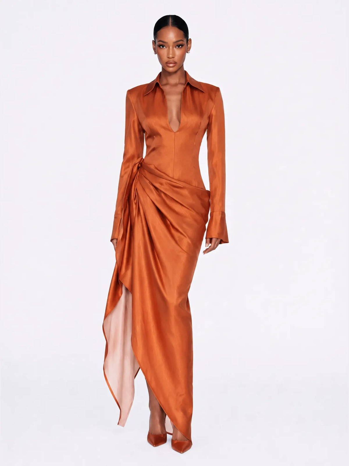 Scarlett Irregular Pleated Lapel Maxi Dress