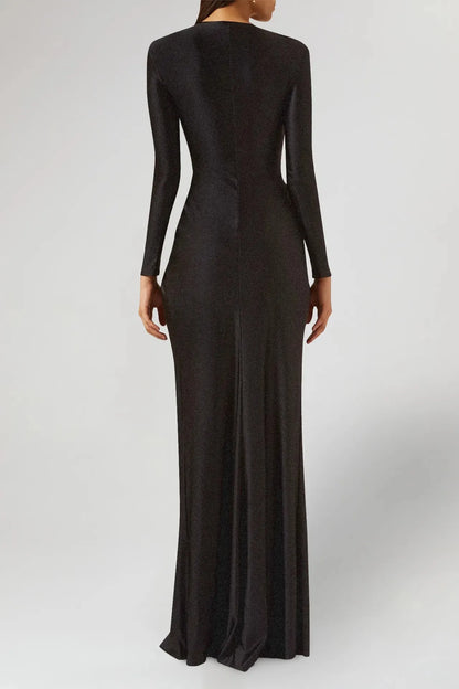 Arya Pearl-Embellished Ruched Maxi Dress with Slit