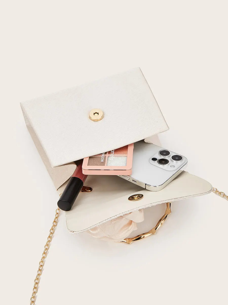 Eloise Pleated Satin Flower Gold Bamboo Handle Bag