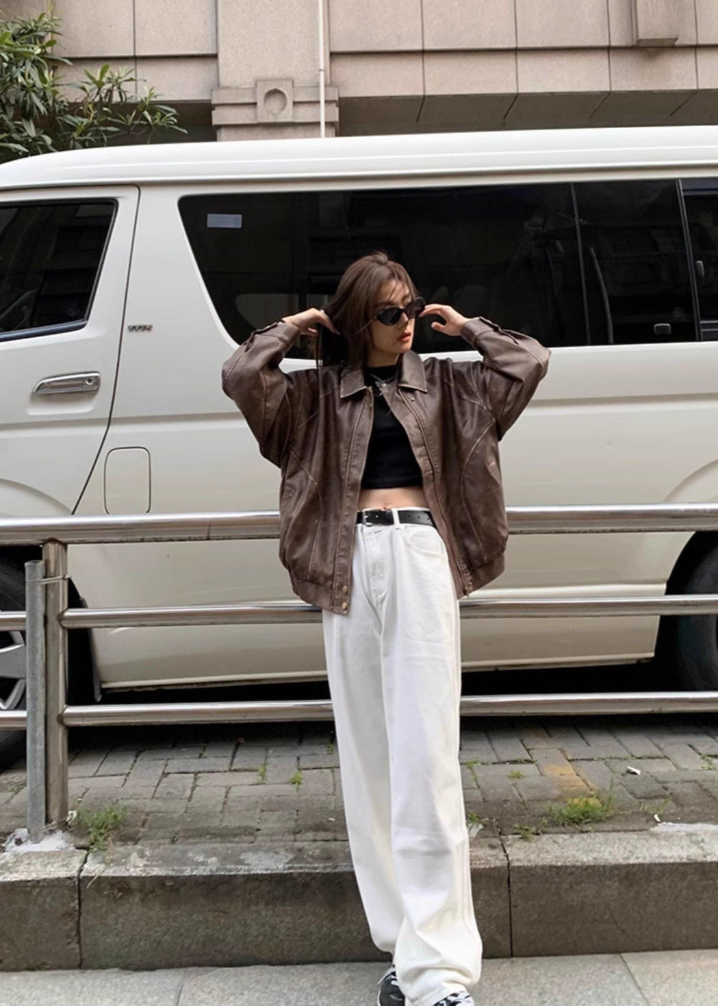 Oversized Faux Leather Jacket Vintage Brown