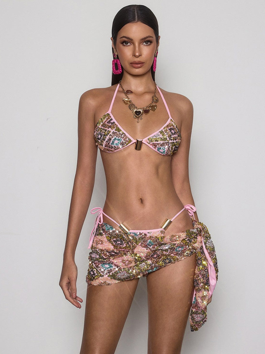 Paloma Sequin Bikini Three Piece Set