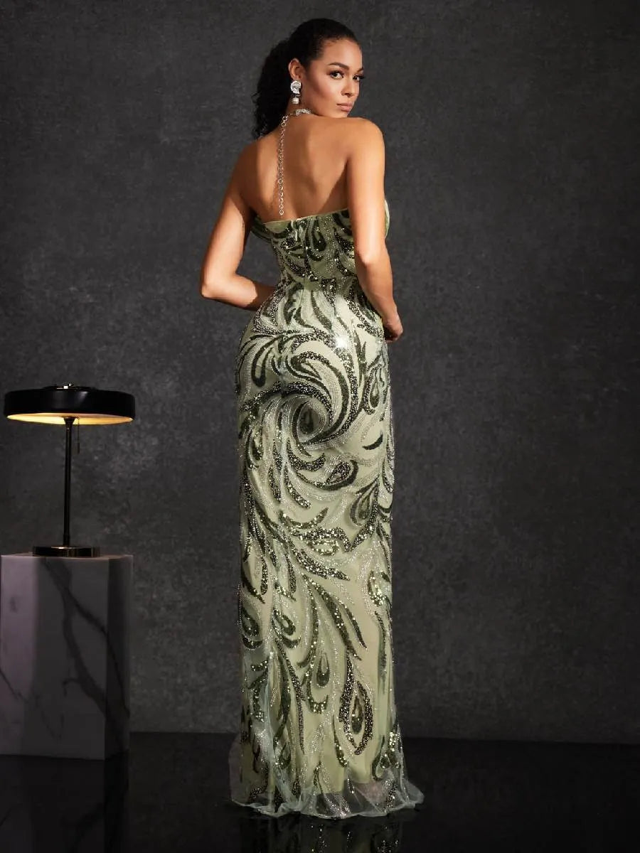 Sabrina Strapless Rhinestone Maxi Dress