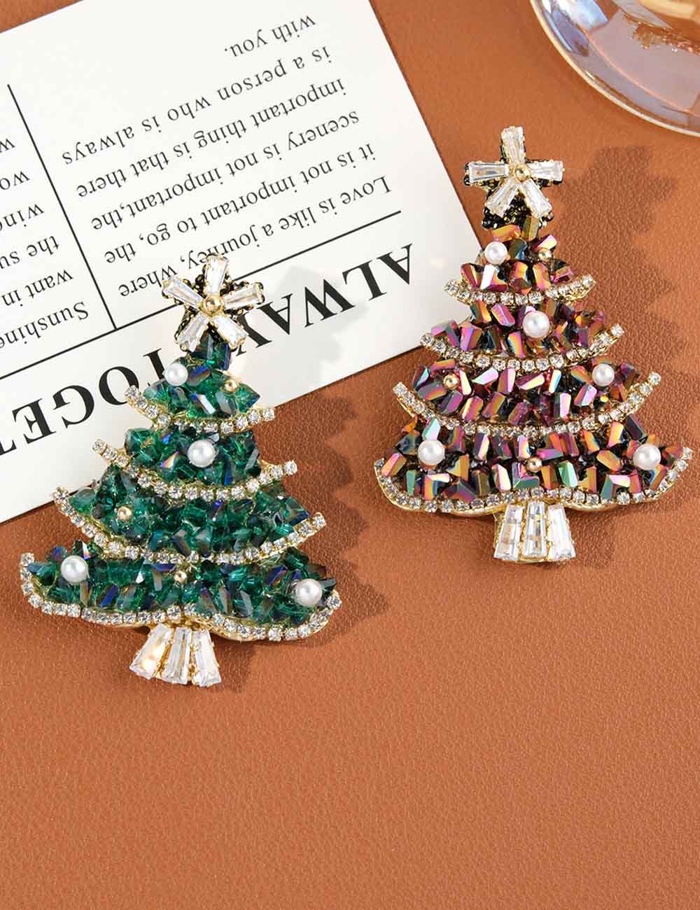 Elegant Crystal Pearl Christmas Tree Brooch
