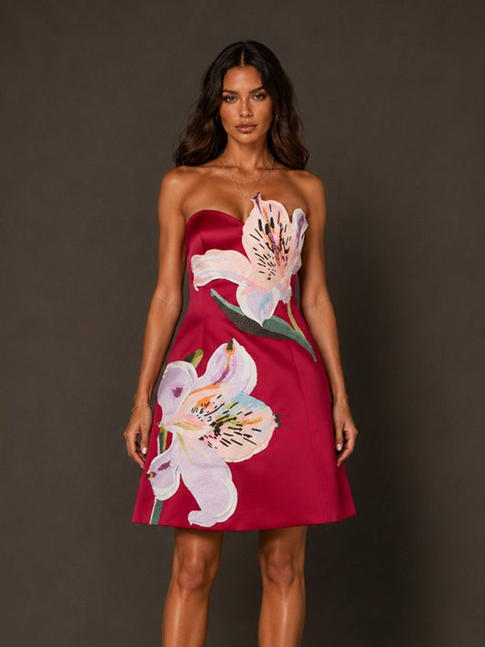 Annabelle 3D Floral Embroidered Strapless Mini Dress
