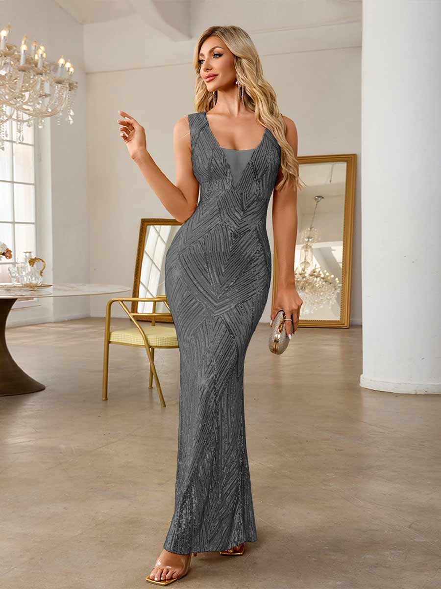 Winona V-Neck Backless Sequined Maxi Dress