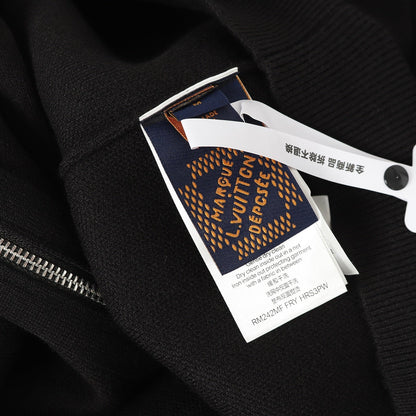 LV Leather Knit Wool Zip-Up Jacket 494212