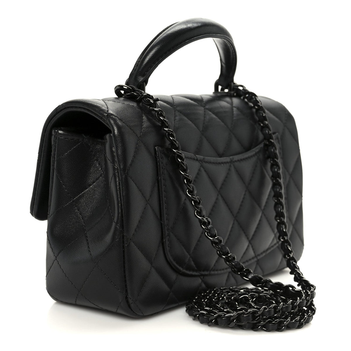 Lambskin Quilted Mini Top Handle Rectangular Flap So Black