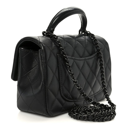 Lambskin Quilted Mini Top Handle Rectangular Flap So Black