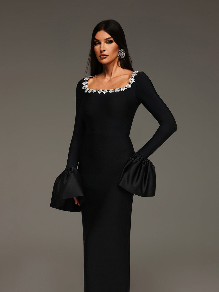 Dahlia Trumpet Sleeve Bandage Maxi Dress