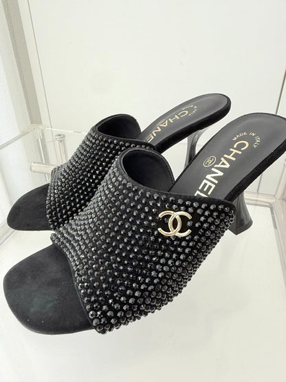 CC 26 Sandal 90 Black Rhinstone Deer Hide 597375