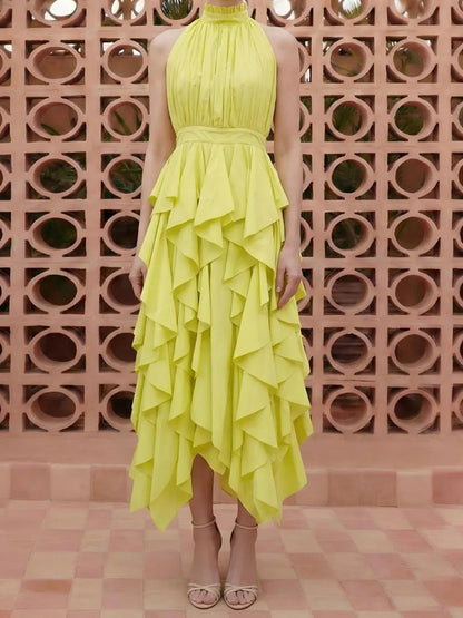 Priscilla Backless Ruched Mesh Maxi Dress