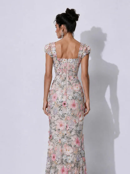 Genevieve Embroidered Appliqué Sleeveless Midi Dress