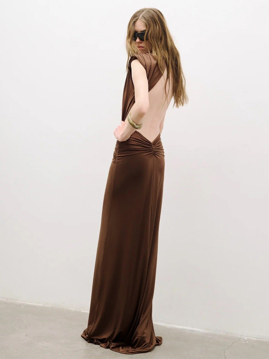 Clementine Pleated Deep V-Neck Maxi Dress
