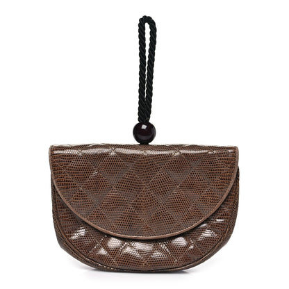 Lizard Quilted Rope Half Moon Clutch Dark Brown