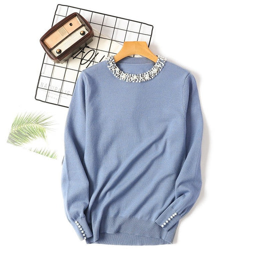 Beaded Crew Neck Pullover Sweater