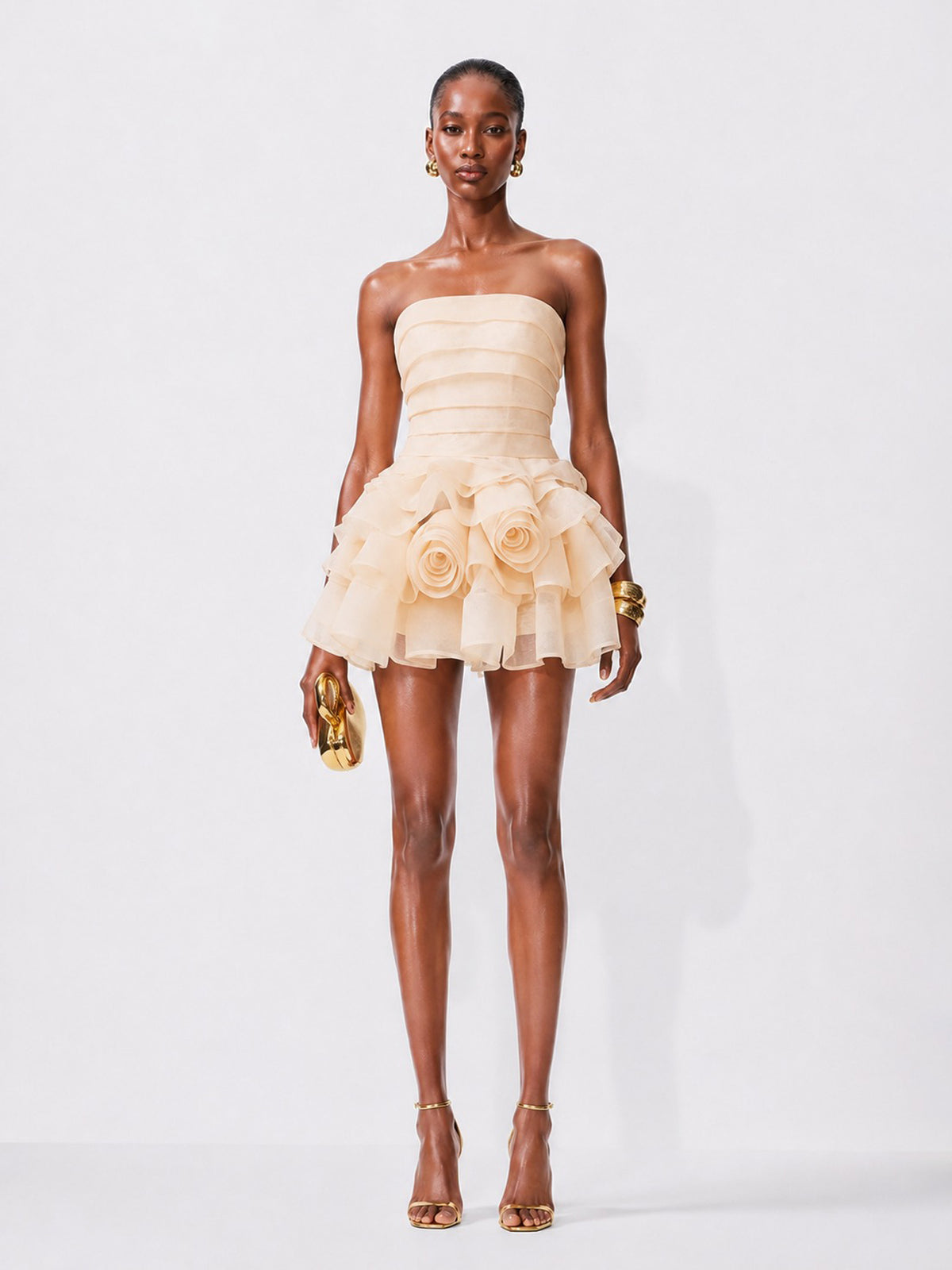 Noelia Floral Pleated Strapless Mini Dress