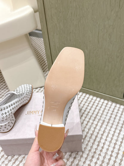 Jimmy Choo Eliot Slippers 45mm Metallic Eyelets White Calfskin 568495