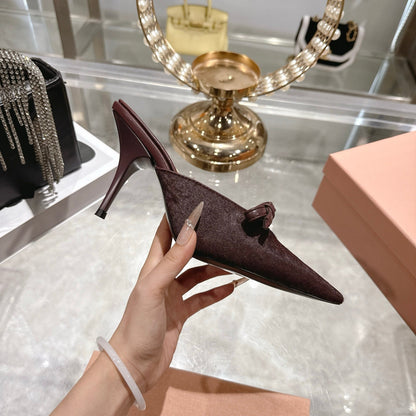 Miu 26 Pointed Toe High Heel Burgundy Suede Sheepskin 592088