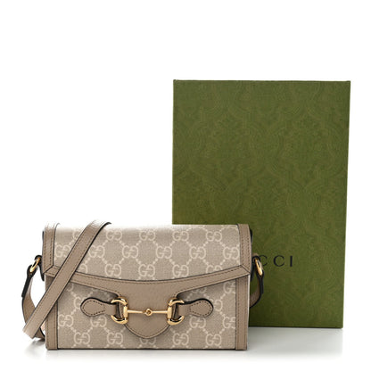 GG Supreme Monogram Textured Dollar Calfskin Mini Horsebit 1955 Shoulder Bag Beige Mystic White Oatmeal
