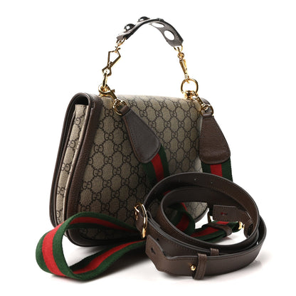 GG Supreme Monogram Textured Dollar Calfskin Web Medium Blondie Shoulder Flap Bag Beige Ebony New Acero