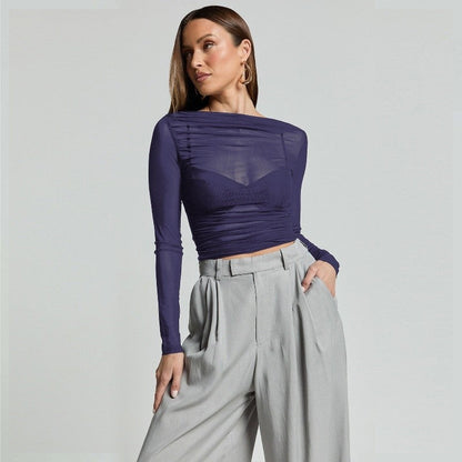 Mesh Ruffle Long Sleeve Tee