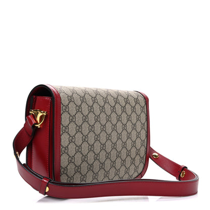 GG Supreme Monogram Azalea Calfskin Horsebit 1955 Shoulder Bag Beige Ebony New Cherry Red
