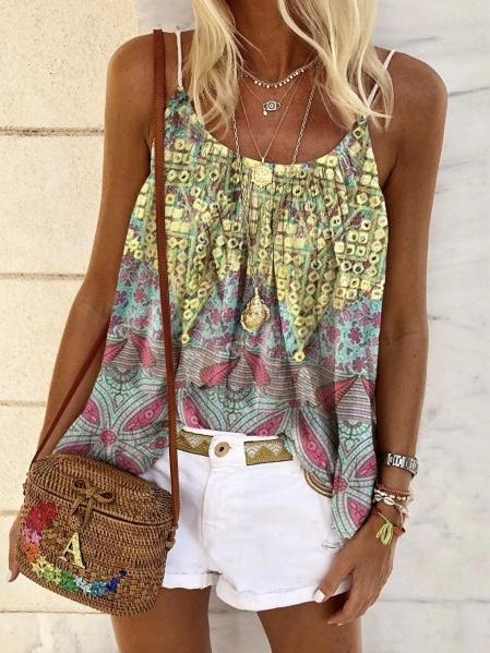 New Women'S Summer Print Loose Sling Top