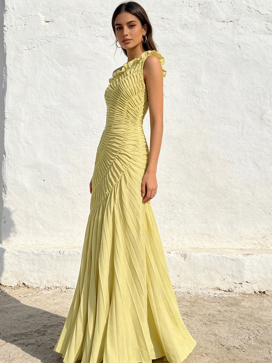Luna Ruched One-Shoulder Mermaid Maxi Dress