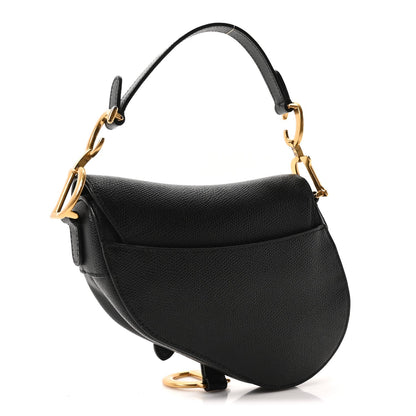 Grained Calfskin Mini Saddle Bag Black