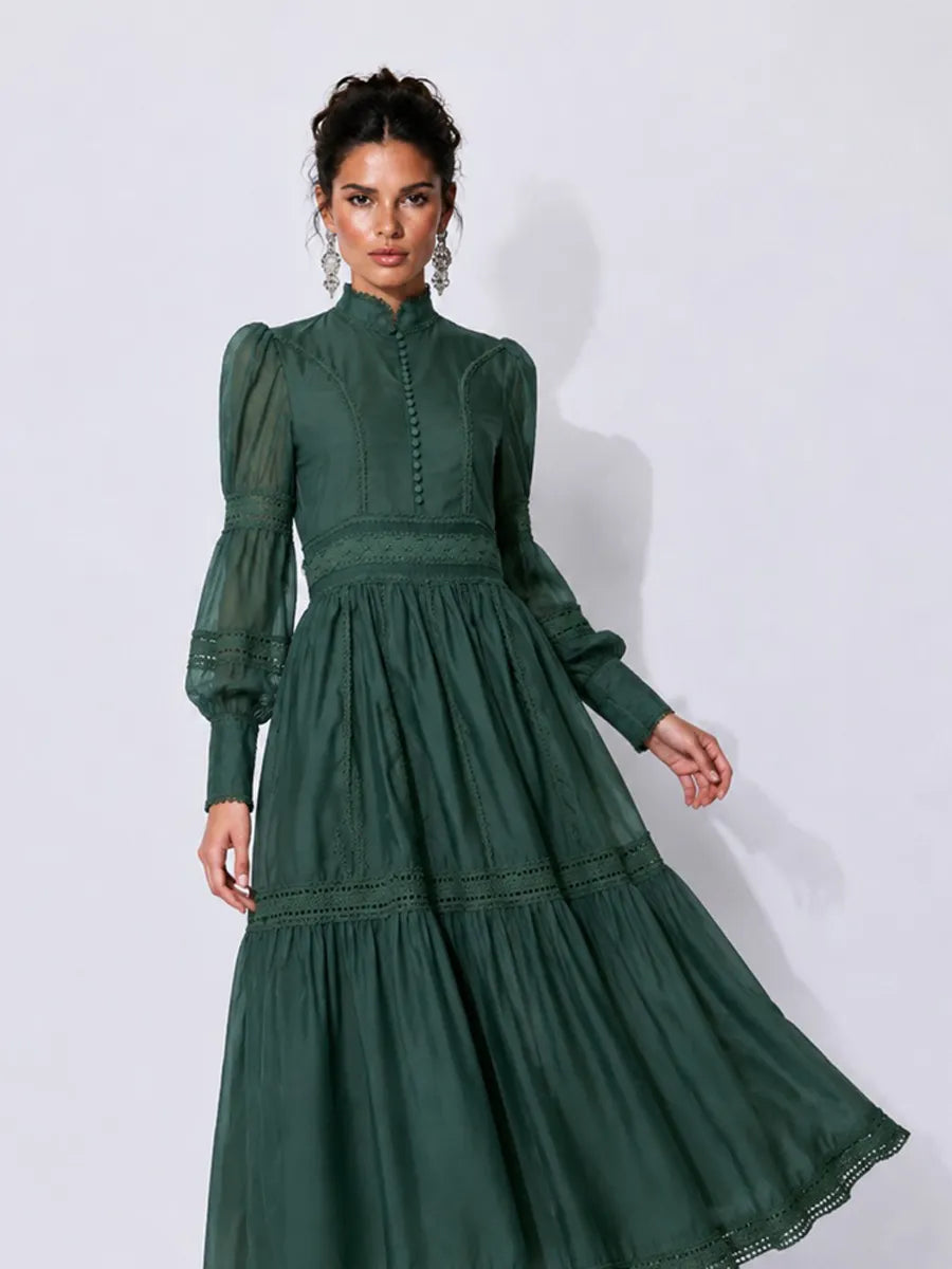 Catalina Organza Puff-Sleeve Maxi Dress