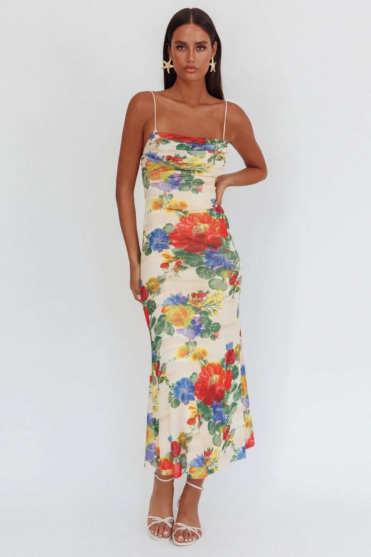 Days Ahead Mesh Overlay Maxi Dress Floral Pink