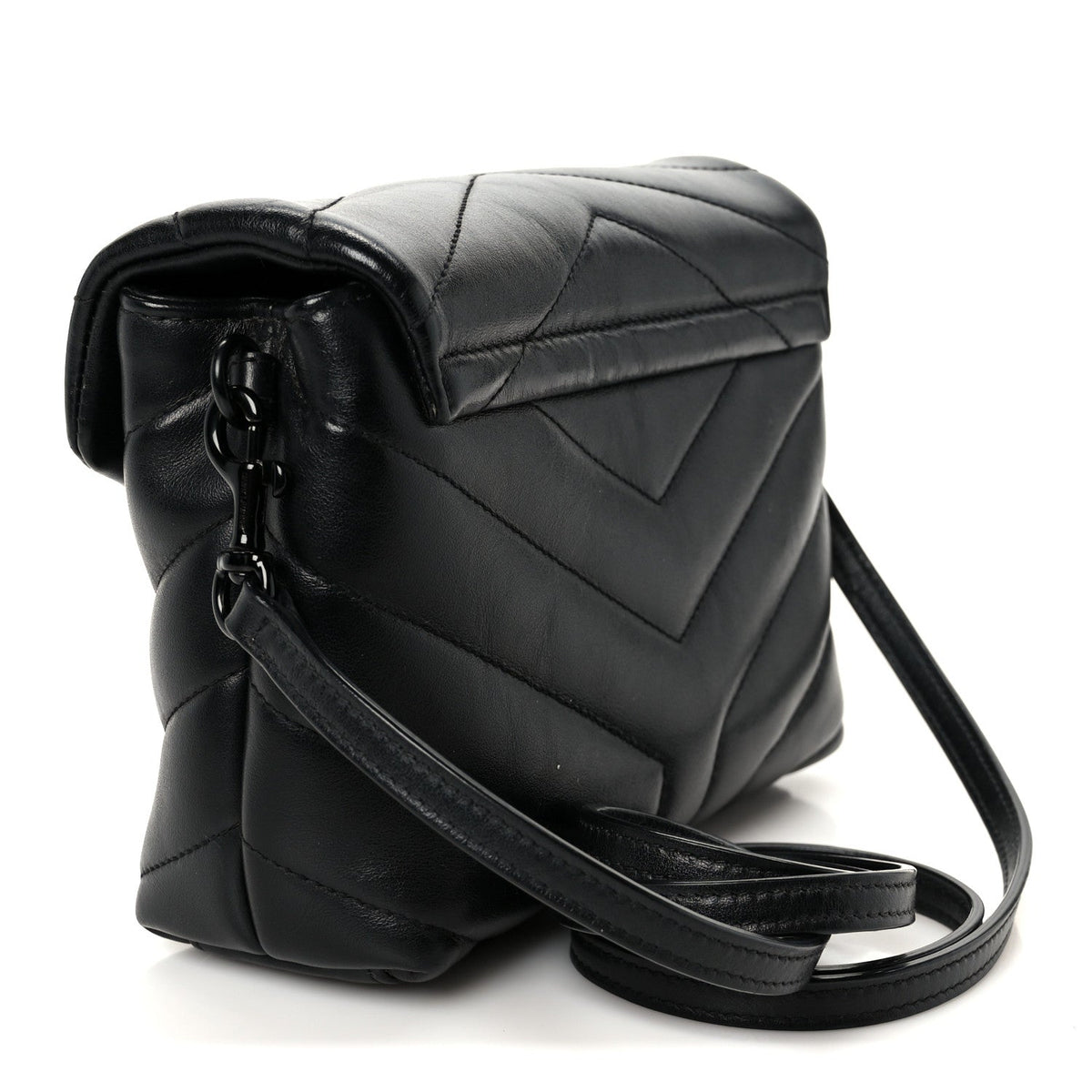 Calfskin Y Quilted Monogram Monochrome Toy Loulou Crossbody Bag Black