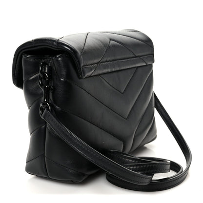 Calfskin Y Quilted Monogram Monochrome Toy Loulou Crossbody Bag Black