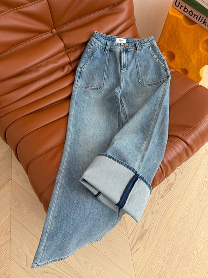 Celine Double Pockets Flared Jeans Broken Blue Polyester Cotton 345379