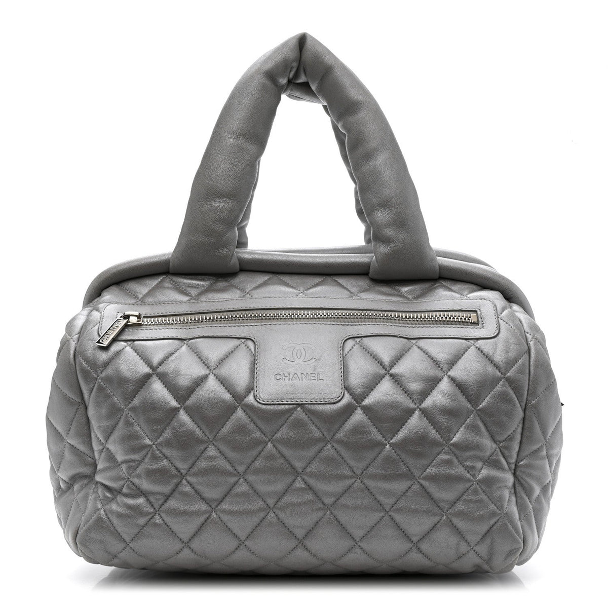 Metallic Lambskin Quilted Coco Cocoon Bowler Silver