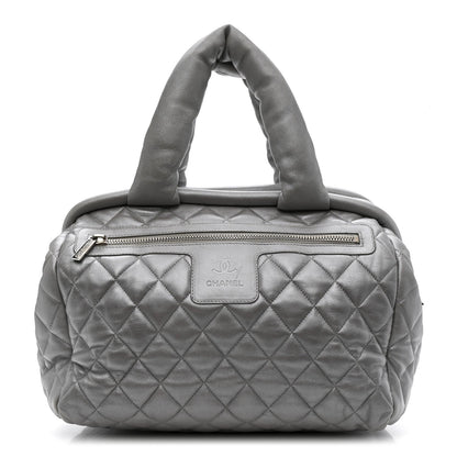 Metallic Lambskin Quilted Coco Cocoon Bowler Silver