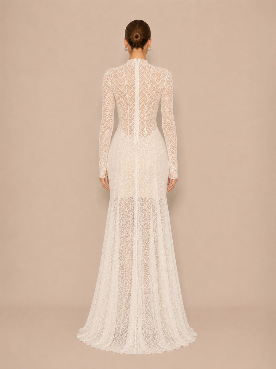 Helena Fitted Long-Sleeve Lace Maxi Dress