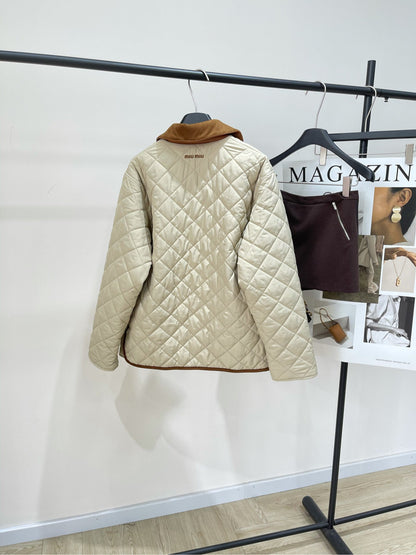 Miu Miu 25 Apricot Brown Plaid Quilted Jacket 296673