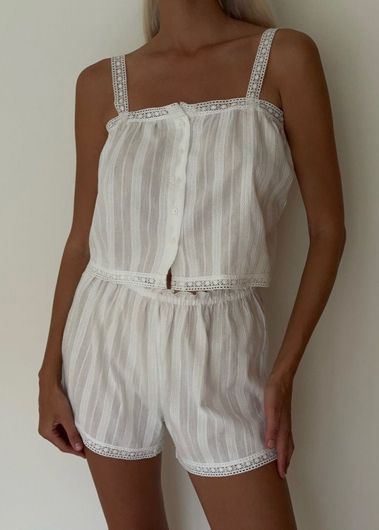 Two Piece Set Lightweight Striped Fabric Lace Trim