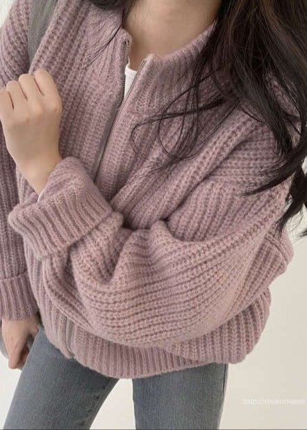 Chunky Knit Cardigan Zip Up Ribbed Sweater