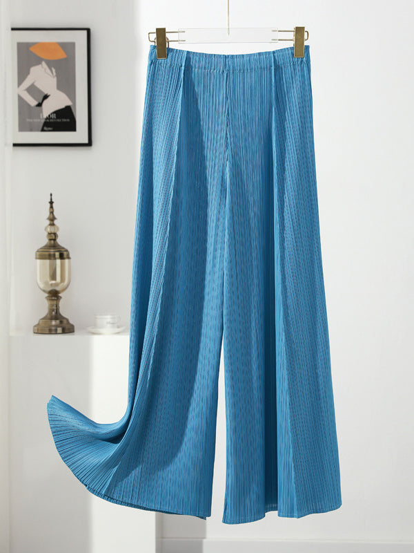 Simple Loose Wide Leg Pleated Solid Color Casual Pants Bottoms
